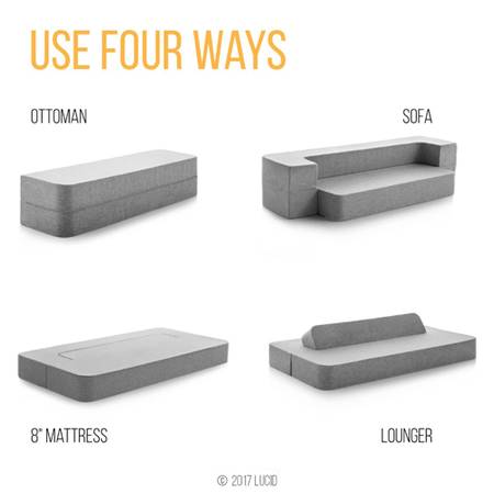 LUCID 8 Inch Convertible Twin Foam Mattress and Floor Sofa 1