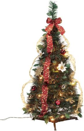 Christmas Burgundy & Gold Victorian Pull-Up Tree 1