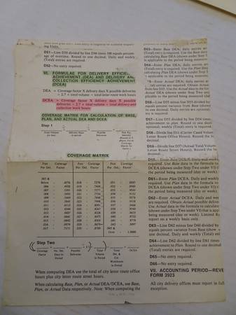 USPS Efficiency Formula Sheet - Vintage - Detailed Formula - 1 sheet o 1