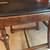 Antique sold wood chair with brown leather seat 5 thumbnail