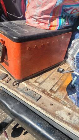 Vintage KAMPKOLD Red Metal Cooler 1950's Era 25" x 14" x 13.5" 1