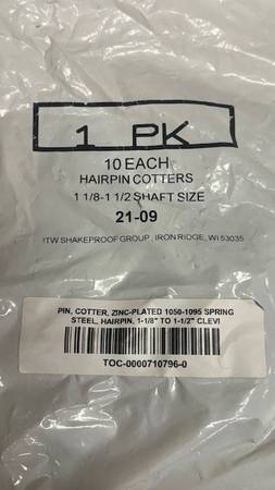 Bag of 10 LARGE Hairpin Cotters For shafts 1-1/8" to 1-1/2" NEW - $20 (East Wenatchee)63441567456897122