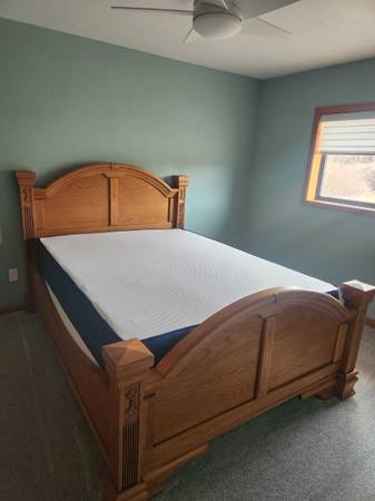 Oak Bedframe with Mattress - queen 1