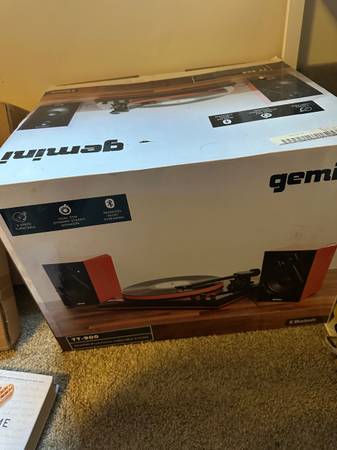 Orange Bluetooth Record Player, Table, and Storage for Records 1