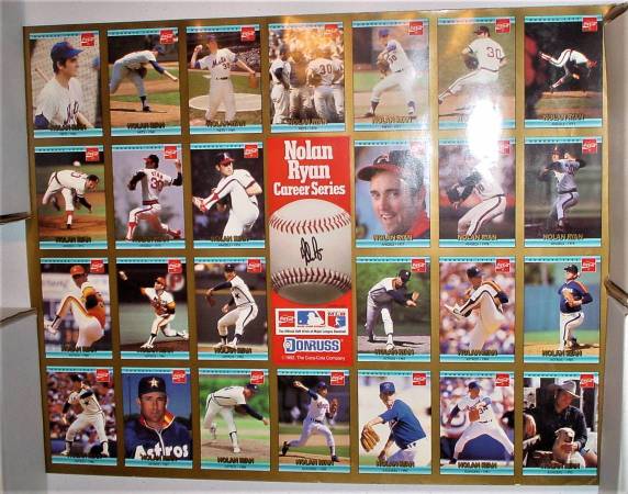 1992 Nolan Ryan Donruss Career Poster Coca-Cola Mets Astros Rangers 1