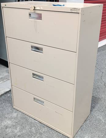 Office Image,4-Drawer,Lateral File Cabinet,Lt.Beige,Lock-Key,Rails 1