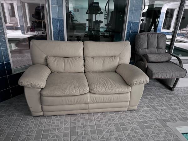 Two-Seater Leather Sofa / Loveseat – Light Beige 1