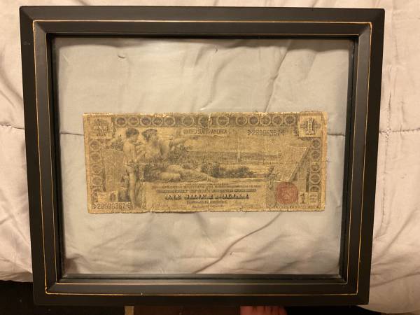 Framed 1896 $1silver certificate “educational series” 1