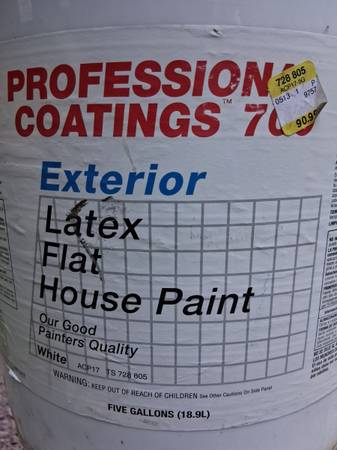 5 Gallons exterior flat white paint New 1