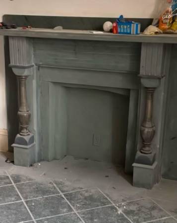 Antique Fireplace Black Slate Painted Green 1