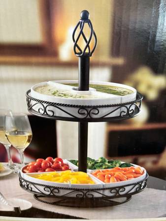 Serving Dishes Wrought Iron Independent Revolving 2 Tier 1