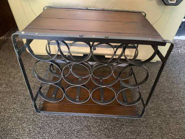 12-Bottle Wine Rack with Wood Top and Bottom 1