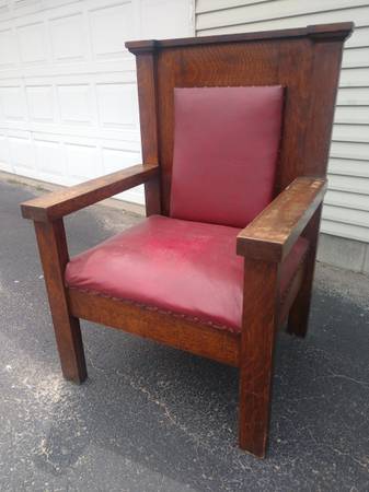 Large Antique Oak Mission Chair 1