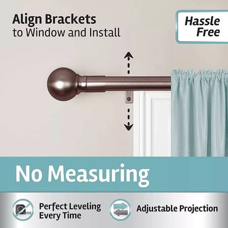 Easy Install Drapery Window Curtain Rod, No Measuring Needed, 18" - 48 1