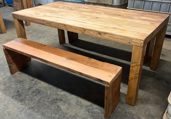 Wood table and bench set 1