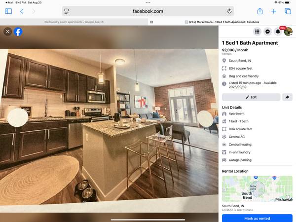 $2,000 / 1br - 804ft2 - Apartment for sublease (South Bend)63935710019075121