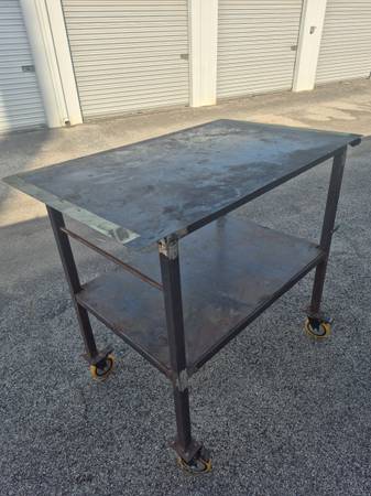 Large Metal Work Table with Wheels 1