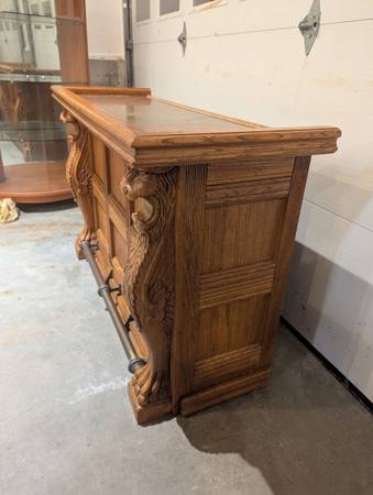 Vintage Oak Bar with Brass Rail and Top and Carved Lions - $925 (Hillsborough)63470912971521121