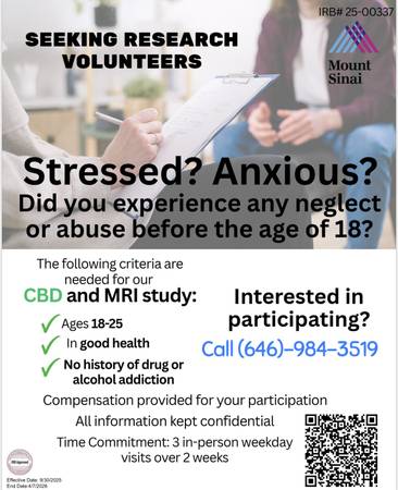 Paid CBD& MRI Research Study at Mount Sinai (18-25 year olds) 1