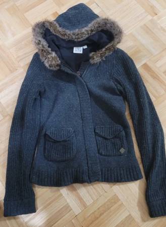Roxy jacket hood knitted bomber Small S gray 1