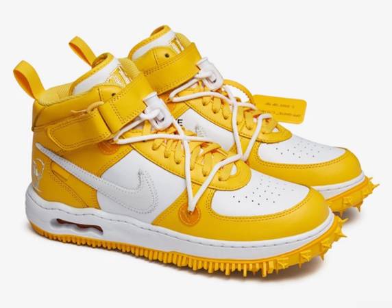 New 8.5 Nike Off White x Air Force 1 SP Leather Mid Varsity Maize Authentic wbox 1