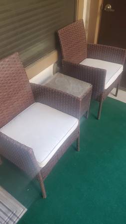 Wicker patio chairs and table set 1