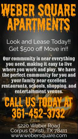 $800 / 1br - 490ft2 - Quality living, affordable price all at Weber Square Apartments (Corpus Christi)64036537309955120