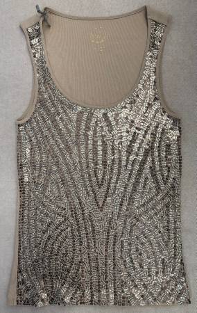 women’s Michael Kors beige w/gold sequin tank top - sz M 1