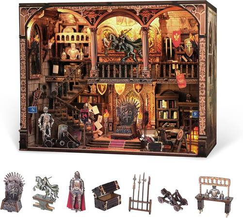 Book Nook Kit, DIY 3D Wooden Puzzle w/ LED Light, Miniature Tiny House 1