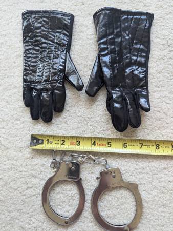 handcuffs metal w keys black gloves dominatrix toy role play girl 1