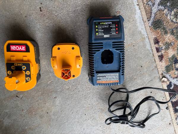 Ryobi charger and 2 batteries 1