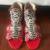 Miss L Fire sandals. Red/white/black sandals, gold buckles, size 8. 1 thumbnail