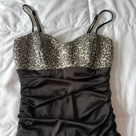 virginia ruched body con dress in black with silver shimmer Ruched Bodycon Dress in Black with Silver Shimmer