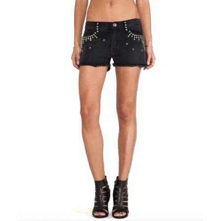 CURRENT ELLIOTT BLACK CUT OFF SHORTS SILVER STUDS NEW 1