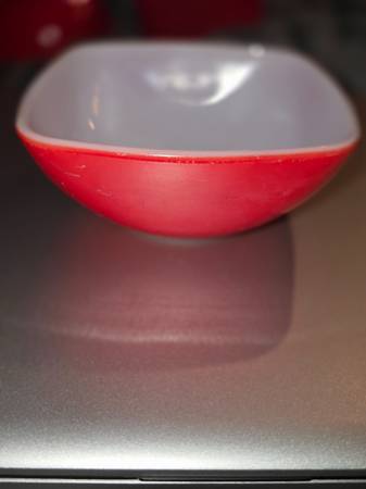 Vtg. Pyrex Red Square Bowl Primary Color Hostess Bowl 1