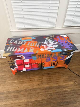 Graffiti style handpainted cabinet with two doors and two shelves 1