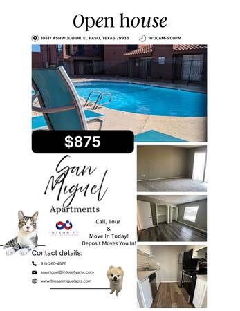 $1 / 1br - Ceiling fans, Stainless steel appliances and more! (San Miguel Apts - East El Paso)63971415437314120