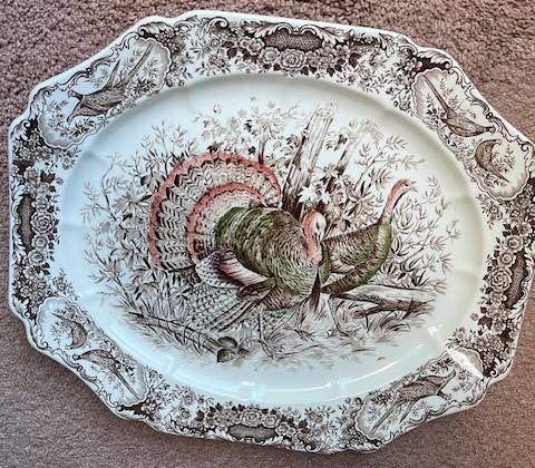 Johnson Bros Wild Turkeys Native American Windsor Ware England 17"x14" 1