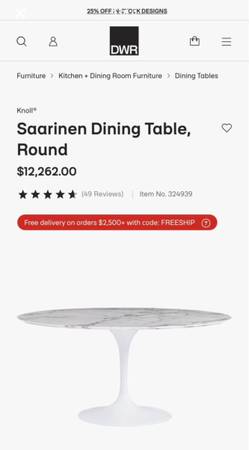 Authentic Eero Saarinen for Knoll Tulip Dining Table - White Abarescato Marble - 1