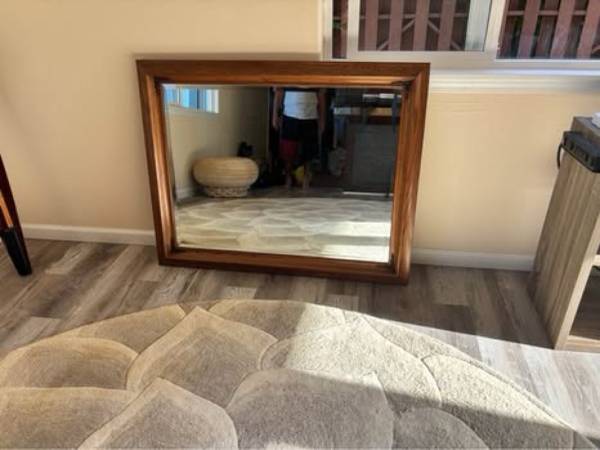Large solid wood vintage mirror 1