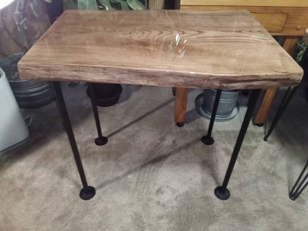 Darkened Double Live Edge ASH Table with Black Pipe Legs. 1