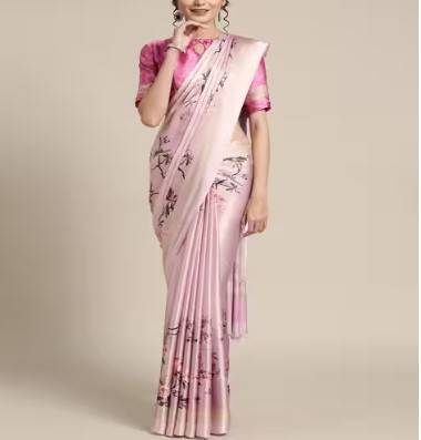 Saree Mall Light Pink Casual Satin Crepe Digital Print Saree 1