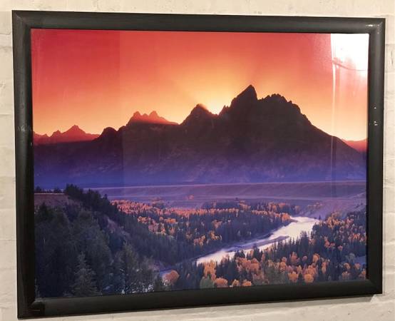 "Teton Mountain Sunrise" Large Framed Photo Accent Wall Art 1