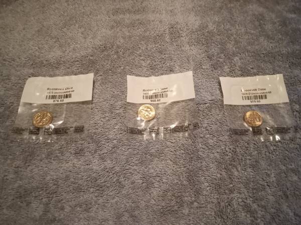Three Uncirculated Roosevelt Dimes 1969D 1975 1986P Graded 1