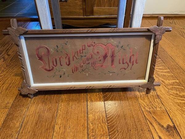Antique Needlepoint Art Work ' Lord Keep Us Through The Night' 1
