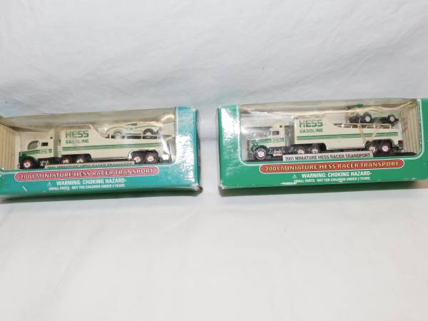 2 VINTAGE HESS TRUCKS IN ORIGINAL BOXES ~ MINI RACE CAR HAULERS 1