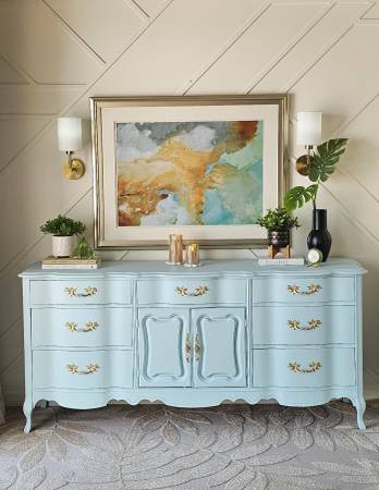 light blue dresser with gold hardware JustasouthernGall on LTK