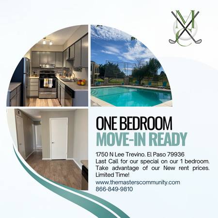 $1 / 1br - IT'S TIME TO START LIVING THE REAL LIFE AT THE MASTERS! (El Paso)63971560045955120