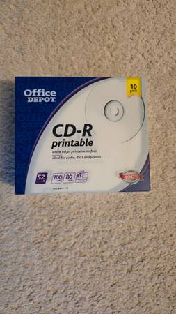 10 Pk CD-R Printable Media 52X 700mb 80 min White Inkjet New Sealed Pk 1