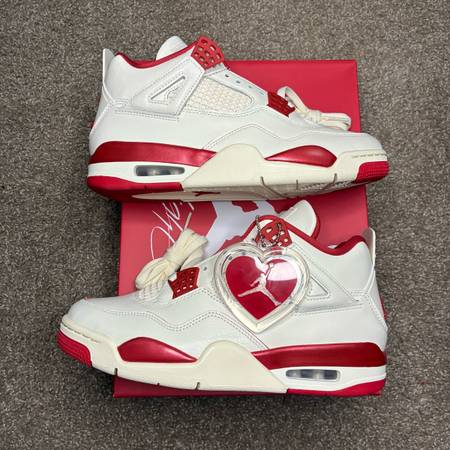 Jordan 4 Retro Valentines Day Mens 7.5 Womens 9 White Red Brand New 1